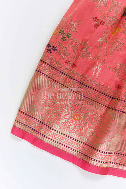 The Nesavu Silk Frock Girls Festive Silk Dress for Weddings and Family Occasions Nesavu Nesavu Girls Festive Silk Dress With Tissue Yoke For Weddings And Traditional Celebrations