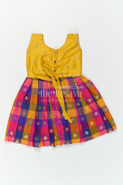 The Nesavu Silk Frock Girls Festive Silk Frock for Weddings and Traditional Functions Nesavu Nesavu Girls Festive Silk Frock With Colorful Checked Skirt For Weddings And Birthday Parties