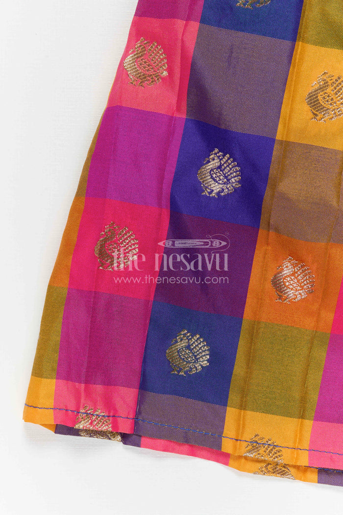 The Nesavu Silk Frock Girls Festive Silk Frock for Weddings and Traditional Functions Nesavu Nesavu Girls Festive Silk Frock With Colorful Checked Skirt For Weddings And Birthday Parties