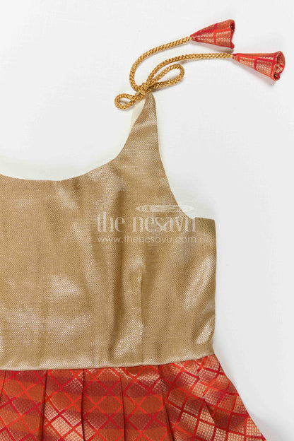 The Nesavu Tie-up Frock Girls Festive Tie up Frock for Weddings and Family Functions Nesavu Nesavu Girls Tie Up Frock With Festive Woven Border Skirt For Weddings And Family Celebrations