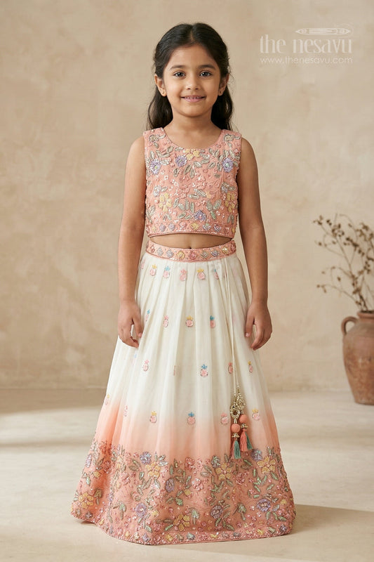 The Nesavu Girls Fancy Lehenga Girls Flared Lehenga for Weddings and Festive Celebrations Nesavu 24 (5Y) / Pink / Georgette GL883CB-24 Nesavu girls georgette designer lehenga for weddings and celebrations with embroidered yoke