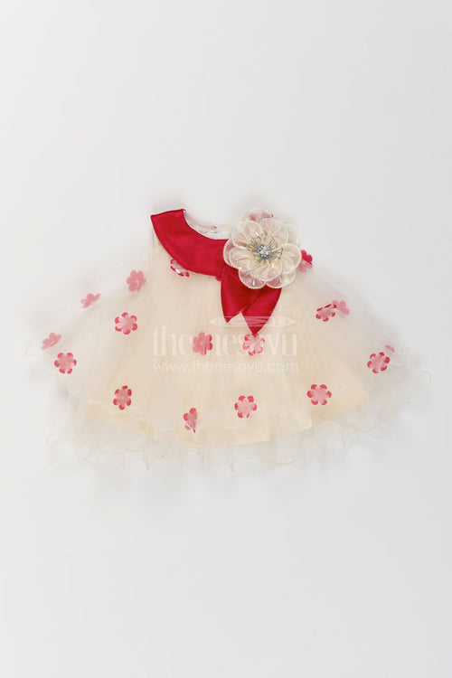 The Nesavu Girls Fancy Party Frock Girls Floral Applique Frock for Birthdays and Garden Party Celebrations Nesavu 16 (1Y) / Red / Net PF328B-16 Nesavu Girls Floral Applique Net Frock For Birthdays Garden Parties Milestone Celebrations And Photoshoots