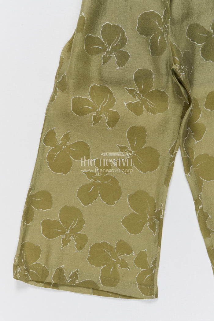The Nesavu Girls Co-Ord Sets Girls Floral Co-Ord Outfit for Celebrations and Casual Outings Nesavu Nesavu girls digital floral co-ord set puff sleeves festive pants family occasions