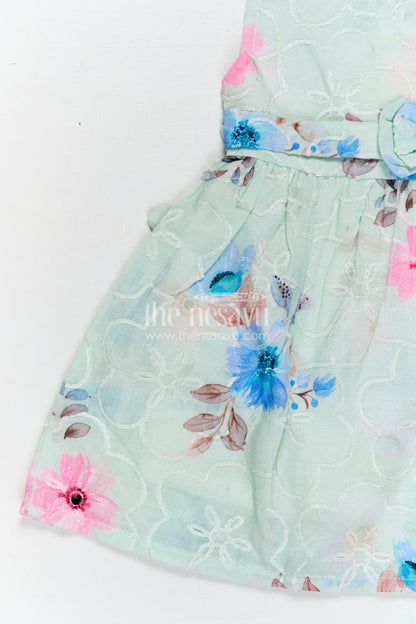 The Nesavu Baby Cotton Frocks Girls Floral Dress with Bow and Digital Printed Blooms in Soft Cotton for Toddlers and Young Kids Nesavu Nesavu Cotton Girls Floral Dress Bow Digital Printed Pastel Flowers Toddlers