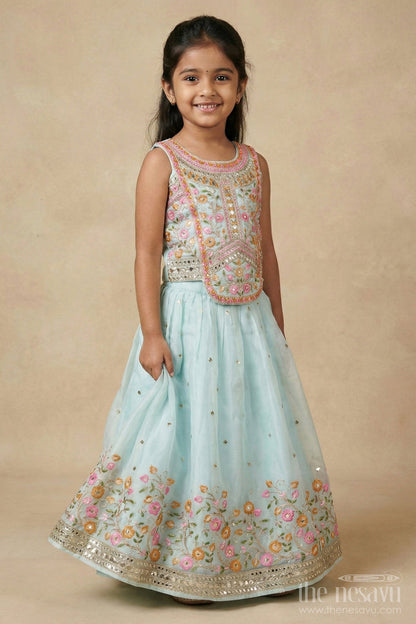Girls Floral Embroidered Lehenga Set for Weddings and Cultural Celebrations