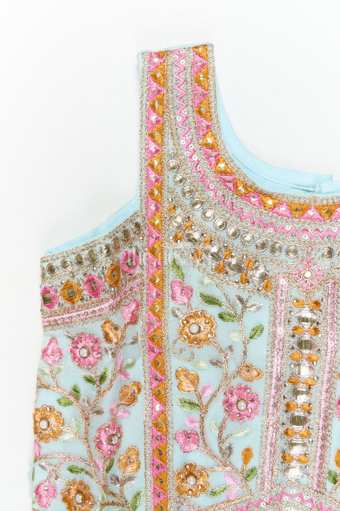 The Nesavu Girls Ethnic Lehenga Girls Floral Embroidered Lehenga Set for Weddings and Cultural Celebrations Nesavu Nesavu girls georgette lehenga choli set with floral embroidery and dupatta for festive weddings