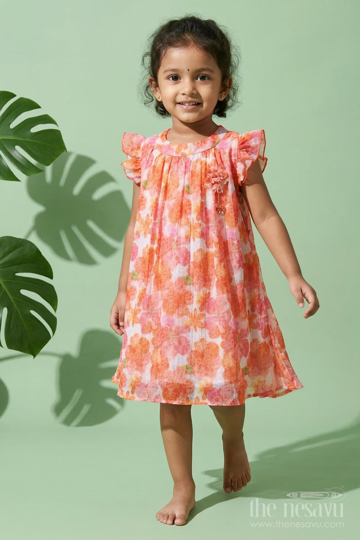 The Nesavu Girls Fancy Frock Girls Floral Frock for Birthdays and Outdoor Celebrations Nesavu 20 (3Y) / Orange / Georgette GFC2103A-20 Nesavu girls georgette floral frock with digital print for birthdays and festive celebrations