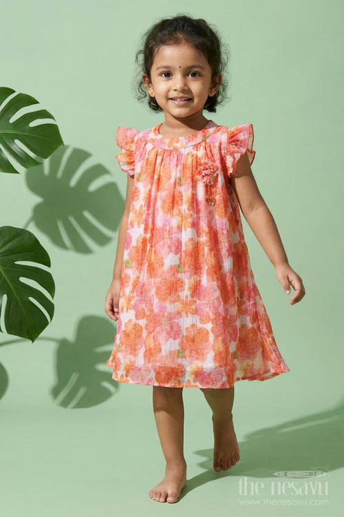 The Nesavu Girls Fancy Frock Girls Floral Frock for Birthdays and Outdoor Celebrations Nesavu 20 (3Y) / Orange / Georgette GFC2103A-20 Nesavu girls georgette floral frock with digital print for birthdays and festive celebrations