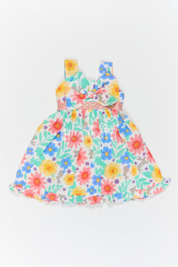 The Nesavu Girls Cotton Frock Girls Floral Frock for Summer Vacations and Playful Outings Nesavu Nesavu Girls Muslin Cotton Frock With Digital Print For Vacations And Playful Outings