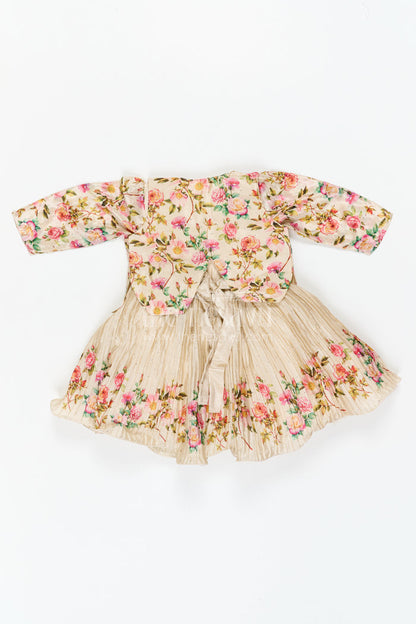 The Nesavu Silk Frock Girls Floral Frock with Jacket in Chinon Silk with Digital Print and Embroidered Stone Work Detailing Nesavu Girls Floral Frock Embroidered Jacket Chinon Silk Digital Print Stone Work | The Nesavu