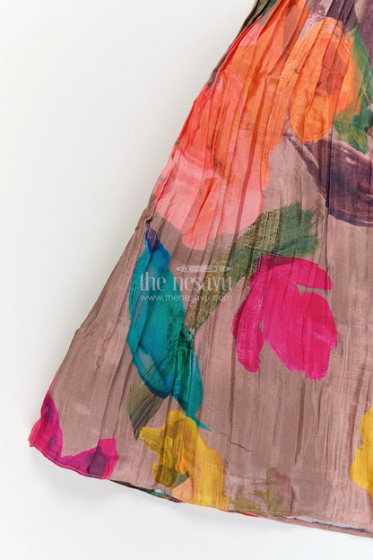 The Nesavu Girls Ethnic Lehenga Girls Floral Lehenga Set with Sleeveless Blouse for Birthdays and Special Occasions Nesavu Nesavu girls floral printed lehenga set in chinon fabric with embroidered blouse for festive celebrations