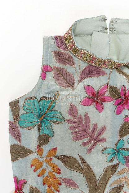 The Nesavu Girls Sharara / Plazo Set Girls Floral Plazo Set with Embroidered Top and Matching Purse for Festive Occasions Nesavu Nesavu girls floral plazo set with embroidered top and matching purse for festive occasions