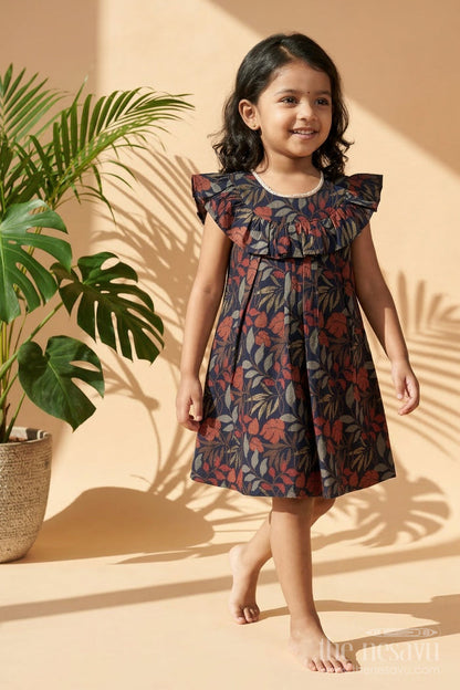 The Nesavu Girls Cotton Frock Girls Floral Print Frock for Evening Outings and Functions Nesavu 20 (3Y) / Red / Modal GFC2123A-20 Nesavu Girls Modal Silk Floral Print Frock With Flutter Sleeves For Evening Outings And Special Occasions