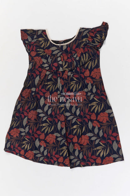 The Nesavu Girls Cotton Frock Girls Floral Print Frock for Evening Outings and Functions Nesavu 20 (3Y) / Red / Modal GFC2123A-20 Nesavu Girls Modal Silk Floral Print Frock With Flutter Sleeves For Evening Outings And Special Occasions