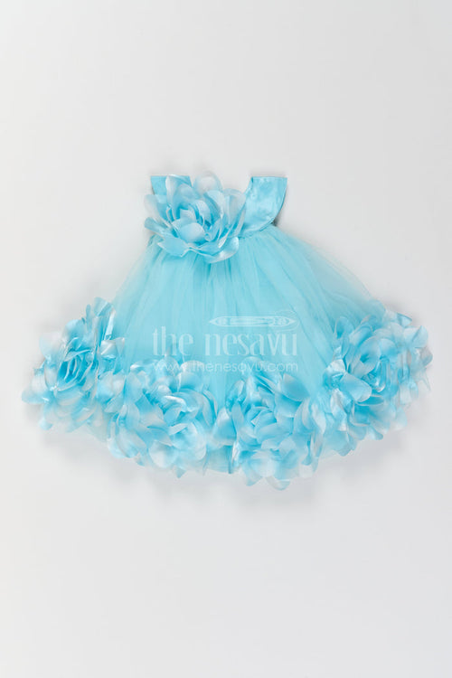 The Nesavu Girls Fancy Party Frock Girls Flower Petal Frock for Birthdays and Magical Photo Moments Nesavu 16 (1Y) / Turquoise / Plain Net PF329B-16 Nesavu Girls Flower Petal Net Frock For Birthdays Fairy Parties Milestone Celebrations And Photoshoots