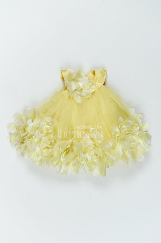 The Nesavu Girls Fancy Party Frock Girls Frill Party Frock for Cake Cutting and Birthday Photoshoots Nesavu 16 (1Y) / Yellow / Plain Net PF329A-16 Nesavu Girls Frill Net Party Frock For Cake Cutting Birthday Photoshoots And Milestone Celebrations