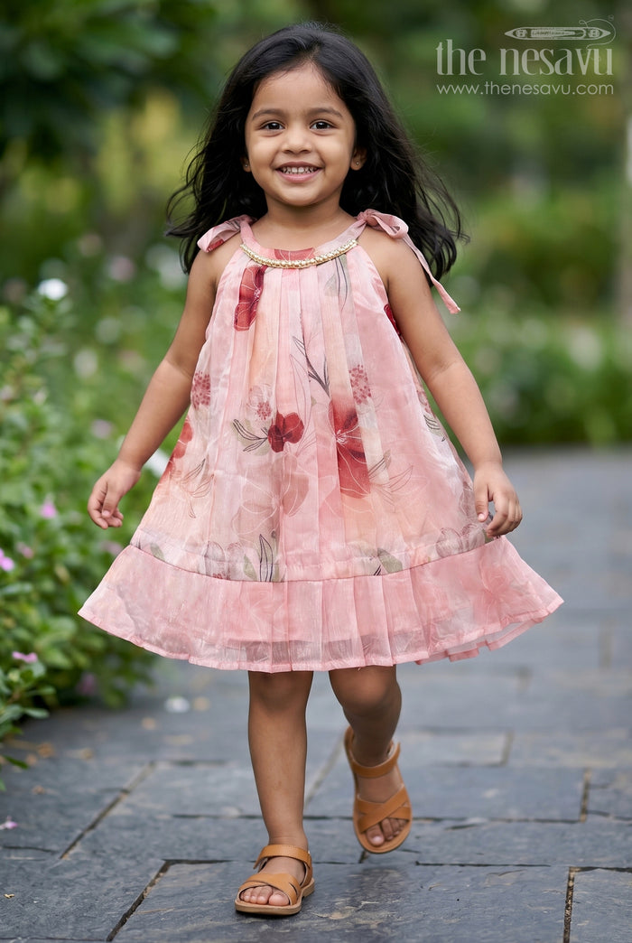 The Nesavu Girls Cotton Frock Girls Frock for Birthday and Cute Photoshoot Nesavu 14 (6M) / Pink / Georgette GFC2246B-14 Nesavu Girls Georgette Frock With Digital Print For Birthday And Festive Photoshoots Outfit