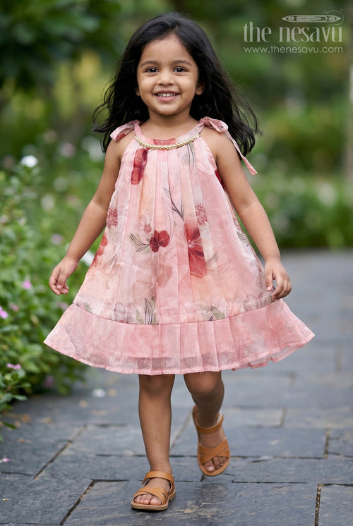 The Nesavu Girls Cotton Frock Girls Frock for Birthday and Cute Photoshoot Nesavu 14 (6M) / Pink / Georgette GFC2246B-14 Nesavu Girls Georgette Frock With Digital Print For Birthday And Festive Photoshoots Outfit