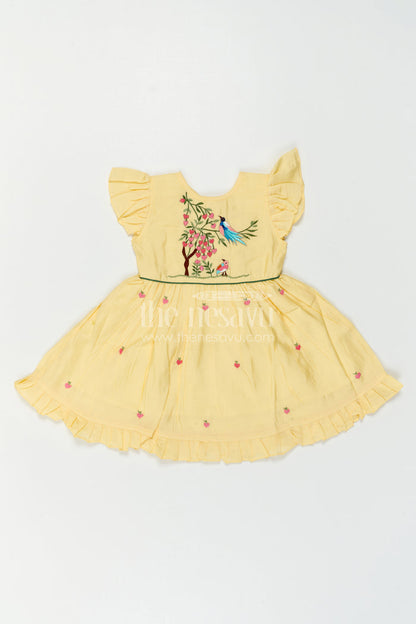 The Nesavu Girls Chanderi Frock Girls Frock for Birthday and Festive Celebrations Nesavu Nesavu Baby Girl Chanderi Frock For Birthday And Festive Wear With Thread Embroidery And Flared Design