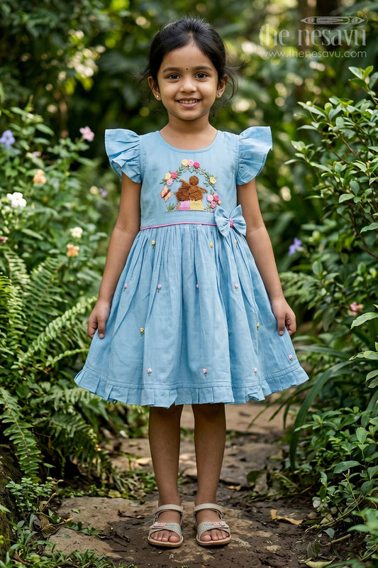 The Nesavu Girls Chanderi Frock Girls Frock for Birthday Celebrations and Festive Outings Nesavu 16 (1Y) / Blue / Chanderi GFC2230A-16 Nesavu Girls Chanderi Cotton Frock For Birthday Celebrations And Festive Outings With Embroidery