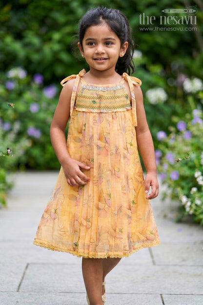 The Nesavu Girls Cotton Frock Girls Frock for Festive Outings and Summer Celebrations Nesavu 22 (4Y) / Yellow / Cotton GFC2216B-22 Nesavu Girls Cotton Frock For Festive Outings And Summer Celebrations With Lightweight Digital Print Design