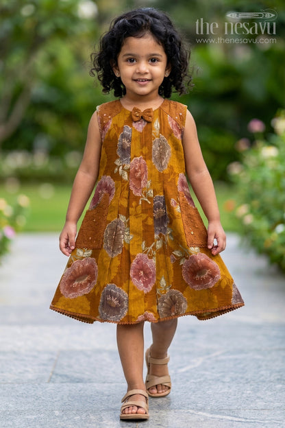 The Nesavu Girls Cotton Frock Girls Frock for Festive Wear and Special Day Outings Nesavu 22 (4Y) / Brown / Cotton GFC2220A-22 Nesavu Girls Cotton Frock For Festive Wear And Special Outings With Bold Floral Digital Print Design