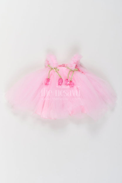 The Nesavu Girls Fancy Party Frock Girls Garden Princess Frock for Milestone Parties and Family Portraits Nesavu 16 (1Y) / Pink / Plain Net PF331F-16 Nesavu Girls Garden Princess Net Frock For Milestone Parties Family Portraits Birthdays And Special Events