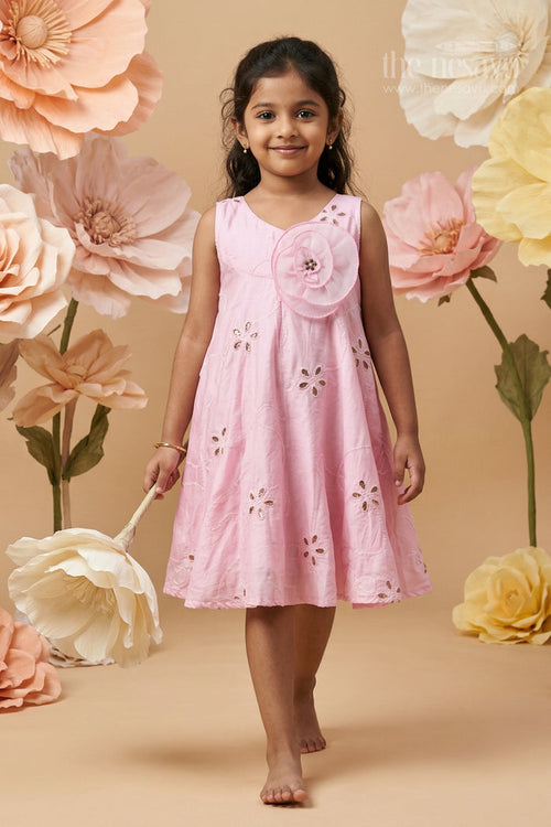 The Nesavu Girls Cotton Frock Girls Georgette Embroidered Frock for Parties and Festive Occasions Nesavu 20 (3Y) / Pink / Georgette GFC2169B-20 Nesavu girls pink georgette frock with thread embroidery for party wear