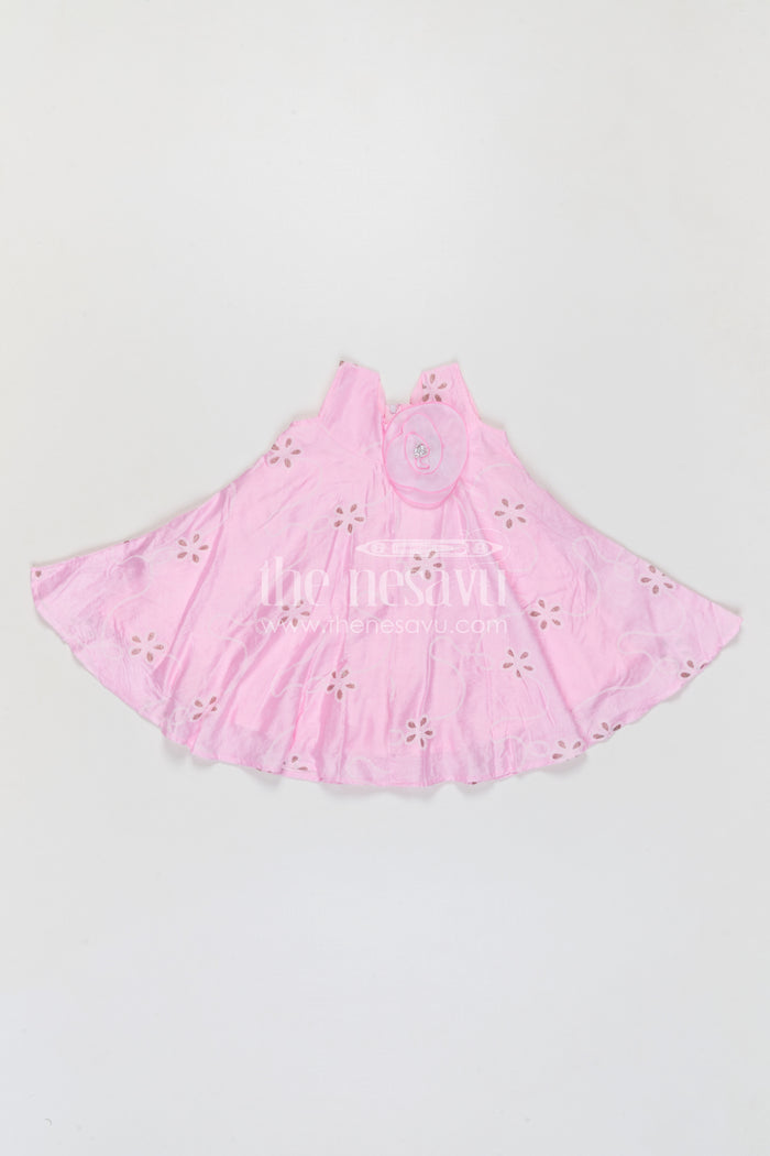 The Nesavu Girls Cotton Frock Girls Georgette Embroidered Frock for Parties and Festive Occasions Nesavu Nesavu girls pink georgette frock with thread embroidery for party wear