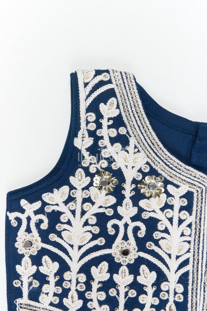 The Nesavu Girls Sharara / Plazo Set Girls Georgette Plazo Set with Jacket-style Blouse for Festive Ceremonies Nesavu Nesavu girls georgette plazo set with embroidered jacket blouse and dupatta for traditional functions