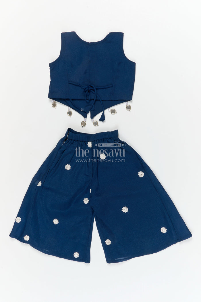 The Nesavu Girls Sharara / Plazo Set Girls Georgette Plazo Set with Jacket-style Blouse for Festive Ceremonies Nesavu Nesavu girls georgette plazo set with embroidered jacket blouse and dupatta for traditional functions
