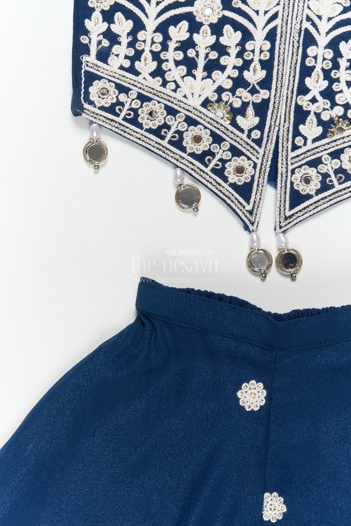 The Nesavu Girls Sharara / Plazo Set Girls Georgette Plazo Set with Jacket-style Blouse for Festive Ceremonies Nesavu Nesavu girls georgette plazo set with embroidered jacket blouse and dupatta for traditional functions
