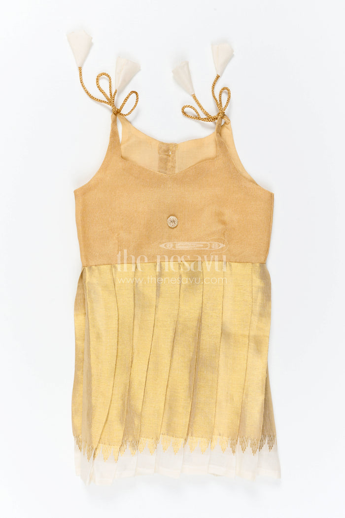 The Nesavu Tie-up Frock Girls Gold Tie up Frock for Festive Celebrations Nesavu Nesavu Girls Gold Tissue Silk Tie Up Frock For Birthdays And Festive Occasions