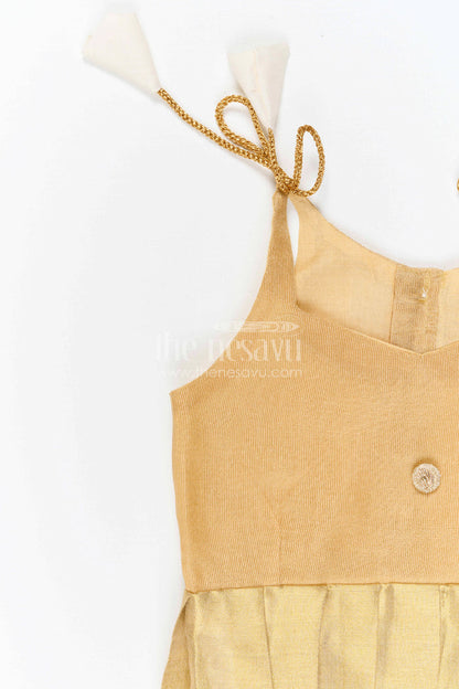The Nesavu Tie-up Frock Girls Gold Tie up Frock for Festive Celebrations Nesavu Nesavu Girls Gold Tissue Silk Tie Up Frock For Birthdays And Festive Occasions