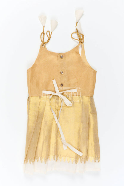 The Nesavu Tie-up Frock Girls Gold Tie up Frock for Festive Celebrations Nesavu Nesavu Girls Gold Tissue Silk Tie Up Frock For Birthdays And Festive Occasions