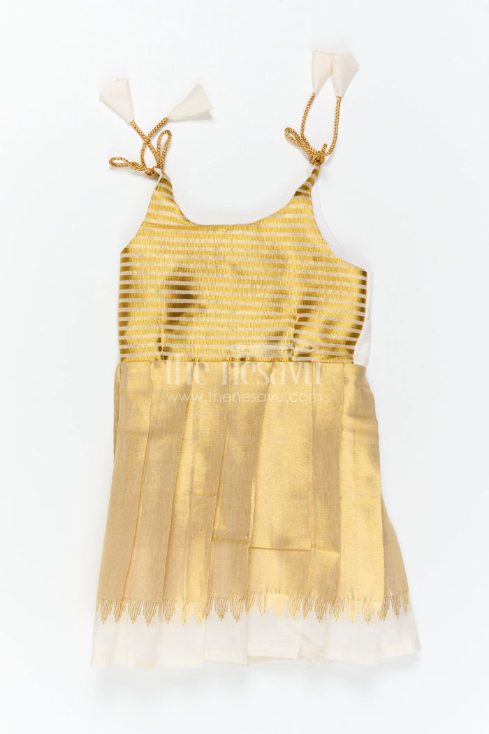 The Nesavu Tie-up Frock Girls Gold Tie up Frock for Festive Family Occasions Nesavu Nesavu Girls Gold Tissue Silk Tie Up Frock For Festive Birthdays And Family Events
