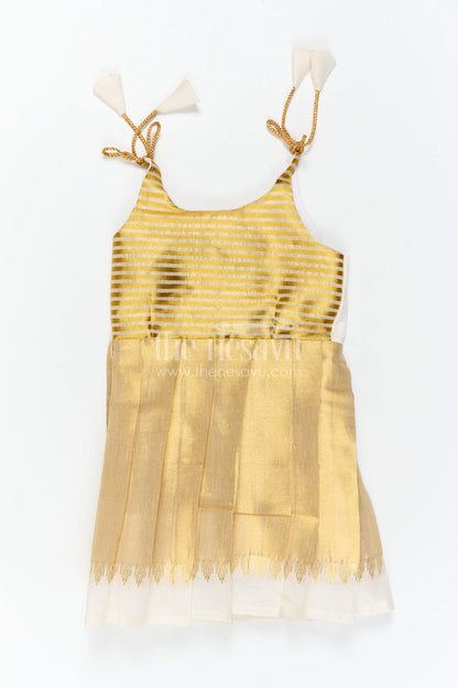 The Nesavu Tie-up Frock Girls Gold Tie up Frock for Festive Family Occasions Nesavu Nesavu Girls Gold Tissue Silk Tie Up Frock For Festive Birthdays And Family Events