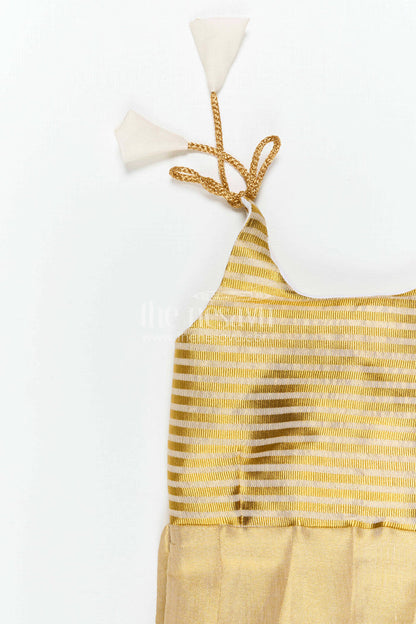 The Nesavu Tie-up Frock Girls Gold Tie up Frock for Festive Family Occasions Nesavu Nesavu Girls Gold Tissue Silk Tie Up Frock For Festive Birthdays And Family Events