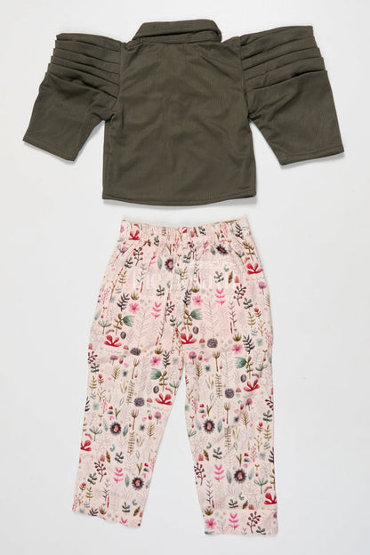 The Nesavu Girls Co-Ord Sets Girls Green Top with Printed Pants – Trendy Cotton Co-ord Set Nesavu Nesavu girls cotton co-ord set with green top and printed pants