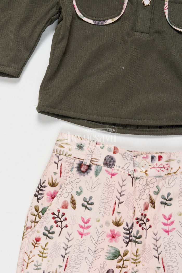 The Nesavu Girls Co-Ord Sets Girls Green Top with Printed Pants – Trendy Cotton Co-ord Set Nesavu Nesavu girls cotton co-ord set with green top and printed pants