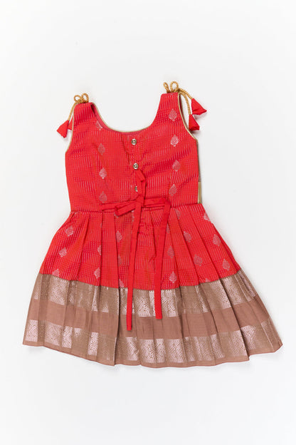 The Nesavu Girls Kanchi Silk Frock Girls Kanchi Silk Frock for Festive Celebrations Nesavu Nesavu girls kanchi silk frock for weddings in semi designer kanchivaram silk inspired collection