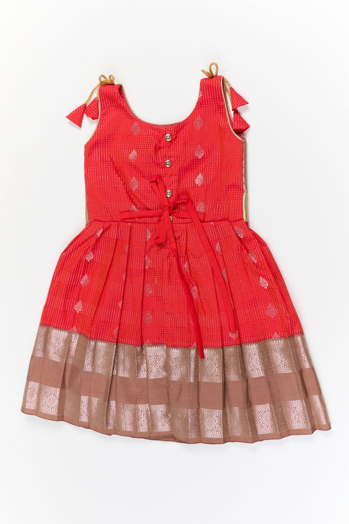 The Nesavu Girls Kanchi Silk Frock Girls Kanchi Silk Frock for Festive Celebrations Nesavu Nesavu girls kanchi silk frock for weddings in semi designer kanchivaram silk inspired collection