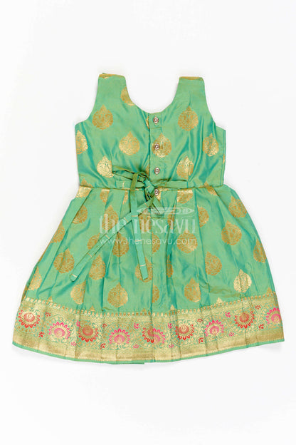 The Nesavu Girls Kanchi Silk Frock Girls Kanchi Silk Frock for Festive Photos and Traditional Celebrations Nesavu Nesavu Girls Kanchi Silk Frock With Grand Woven Border For Festive Celebrations And Weddings