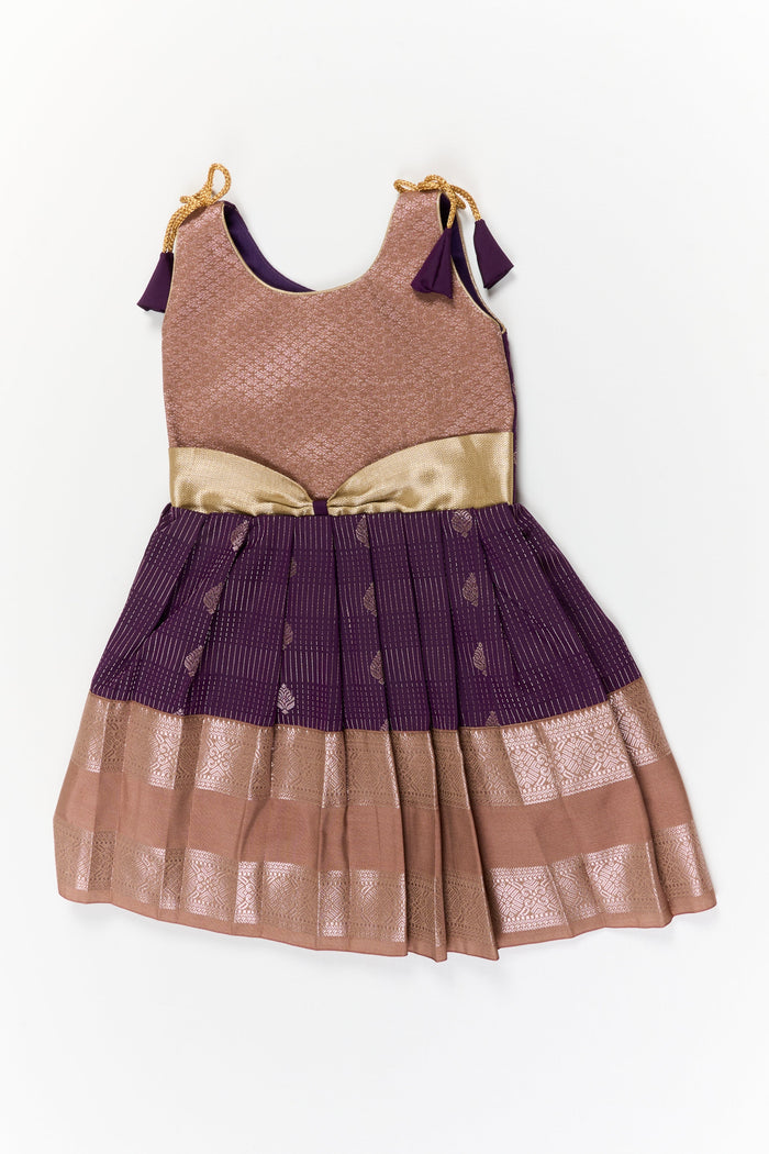 The Nesavu Girls Kanchi Silk Frock Girls Kanchi Silk Frock for Receptions and Festivals Nesavu 18 (2Y) / Purple / Style 1 KSF022DA-18 Nesavu girls kanchi silk frock for wedding receptions in semi bridal kanchivaram silk style