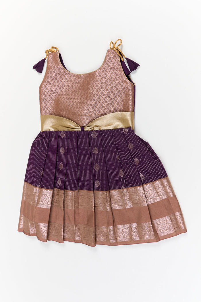The Nesavu Girls Kanchi Silk Frock Girls Kanchi Silk Frock for Receptions and Festivals Nesavu 20 (3Y) / Purple / Style 2 KSF022DB-20 Nesavu girls kanchi silk frock for wedding receptions in semi bridal kanchivaram silk style