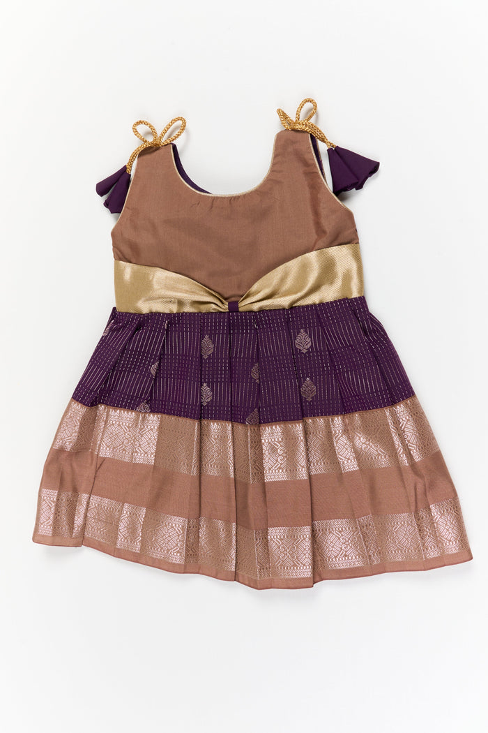 The Nesavu Girls Kanchi Silk Frock Girls Kanchi Silk Frock for Receptions and Festivals Nesavu 14 (6M) / Purple / Style 3 KSF022DC-14 Nesavu girls kanchi silk frock for wedding receptions in semi bridal kanchivaram silk style