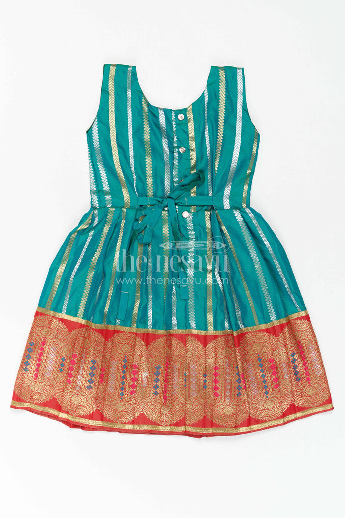 The Nesavu Girls Kanchi Silk Frock Girls Kanchi Silk Frock for Temple Festivals and Family Celebrations Nesavu Nesavu Girls Kanchi Silk Frock With Grand Traditional Border For Festivals And Family Occasions