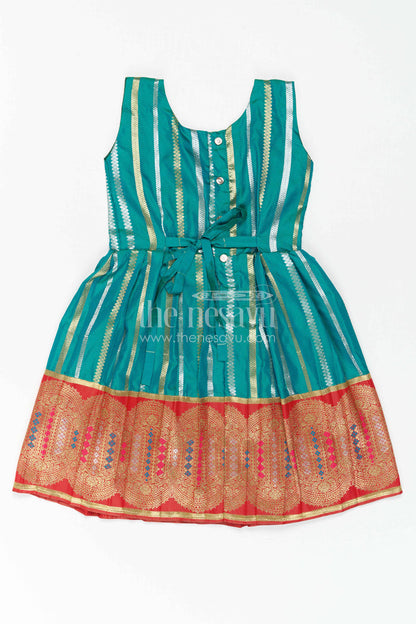 The Nesavu Girls Kanchi Silk Frock Girls Kanchi Silk Frock for Temple Festivals and Family Celebrations Nesavu Nesavu Girls Kanchi Silk Frock With Grand Traditional Border For Festivals And Family Occasions