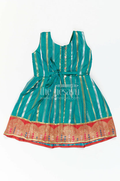 The Nesavu Girls Kanchi Silk Frock Girls Kanchi Silk Frock for Temple Festivals and Family Celebrations Nesavu Nesavu Girls Kanchi Silk Frock With Grand Traditional Border For Festivals And Family Occasions