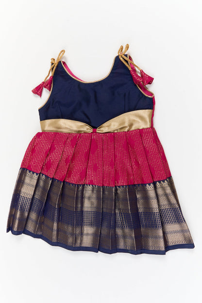 The Nesavu Girls Kanchi Silk Frock Girls Kanchi Silk Frock for Temple Functions and Festivals Nesavu 14 (6M) / Pink / Style 3 KSF031AC-14 Nesavu girls kanchi silk frock for temple functions in semi temple wear kanchivaram silk design